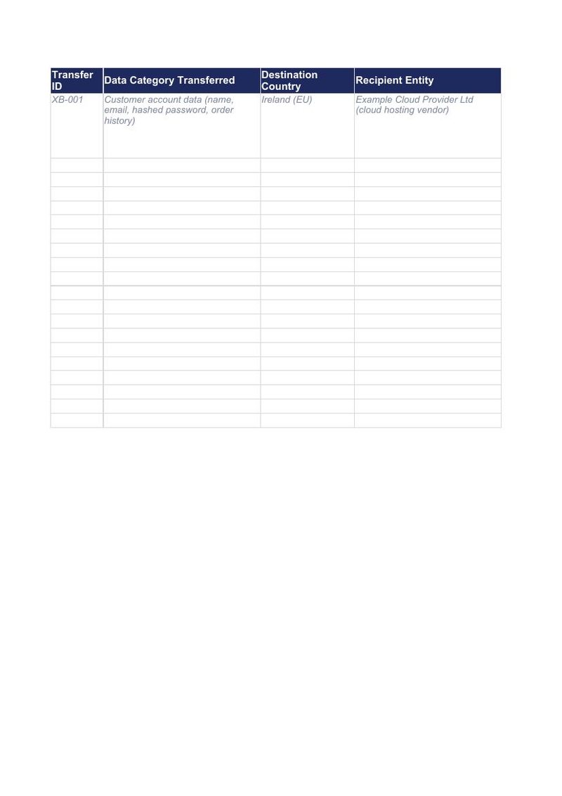 First page of the Cross-Border Transfer Register (step 10)